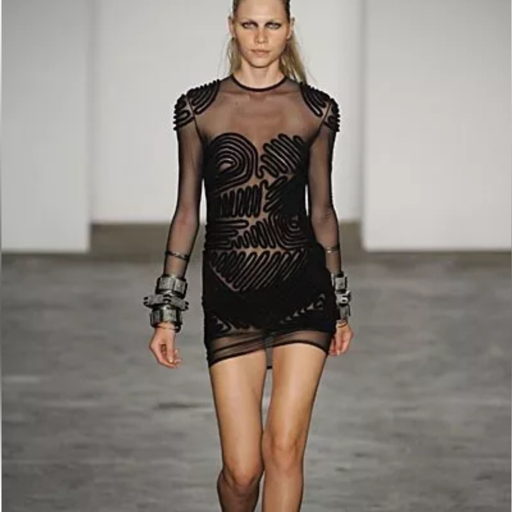 Alexander Wang rare runway Mesh Bodycon Dress Black stretch mini zipper
